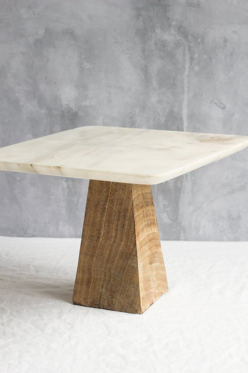 Marble and wood cake stand
