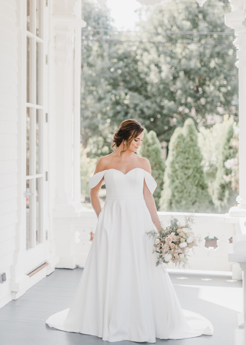 Bride in wedding gown at Merrimon-Wynne House wedding