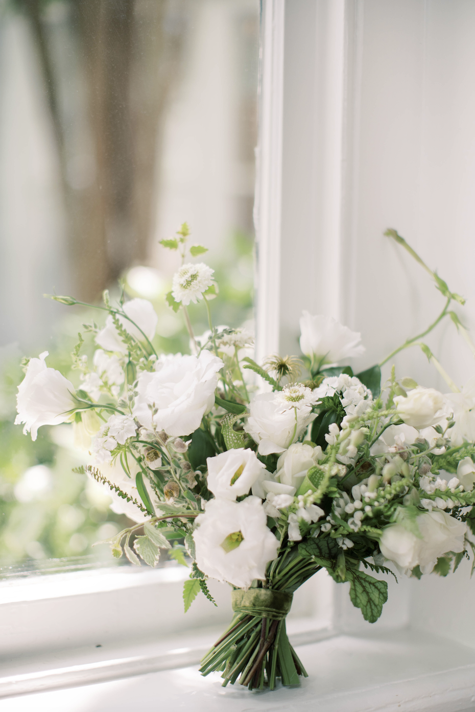 All white wedding floral bouquet
